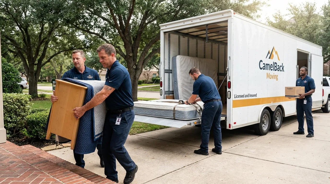 Crew loading residential truck for cross-state move from Miramar Beach, FL